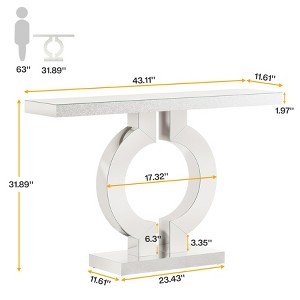 Lirago, 43" Mirrored Console Table with O-Shaped Base-Modern Silver Sofa Table, Easy Assembly,White - 1 of 4