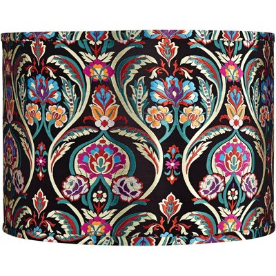 Springcrest Multi-Color Embroidered Medium Drum Lamp Shade 15" Top x 15" Bottom x 11" High (Spider) Replacement with Harp and Finial