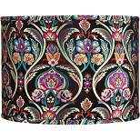 Springcrest Multi-Color Embroidered Medium Drum Lamp Shade 15" Top x 15" Bottom x 11" High (Spider) Replacement with Harp and Finial