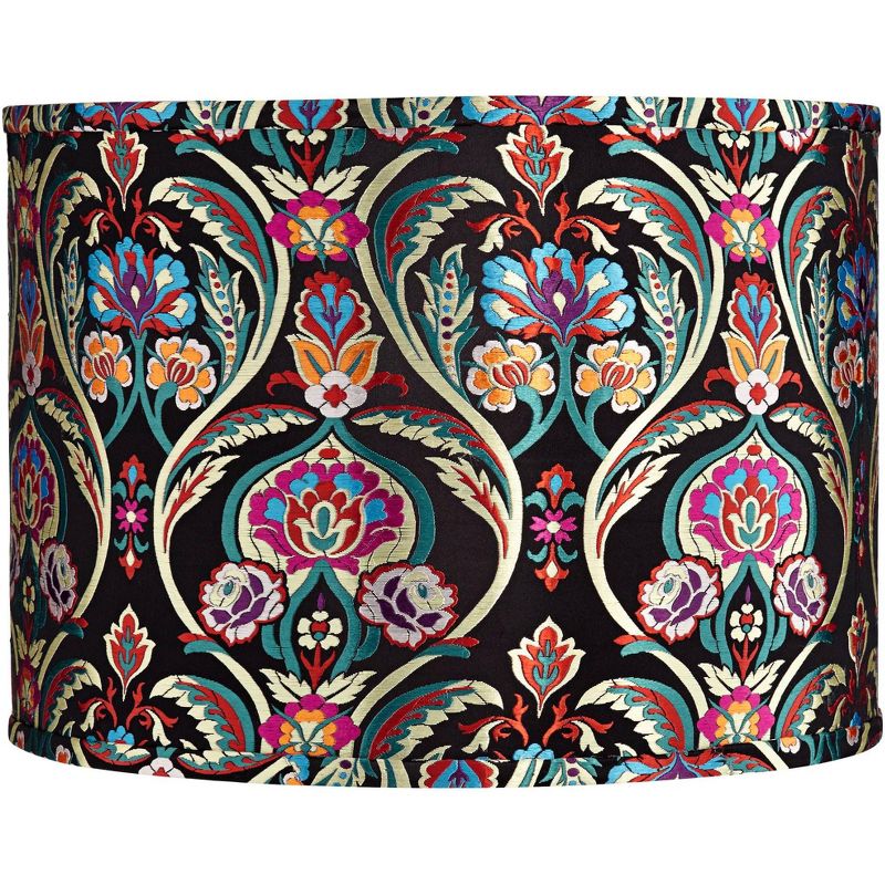 Springcrest Multi-Color Embroidered Medium Drum Lamp Shade 15" Top x 15" Bottom x 11" High (Spider) Replacement with Harp and Finial, 1 of 8