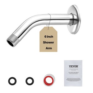 VEVOR Shower Arm with Flange, 6 Inches, Wall Mounted Stainless Steel, Chrome Finish, PTFE Tape, G1/2 Universal Thread Connector Compatible,Silver - 1 of 4