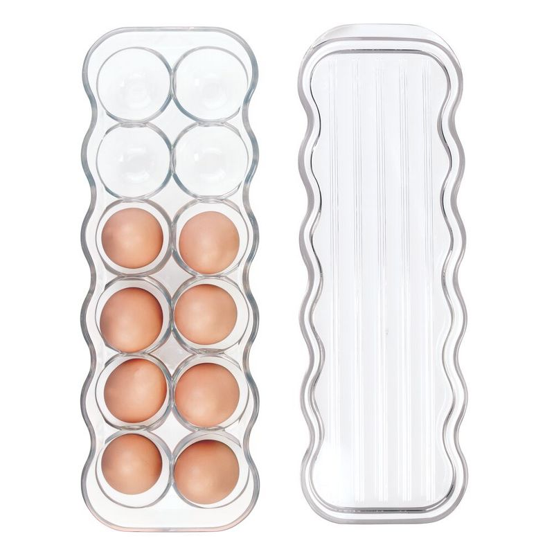 mDesign Plastic Egg Storage Tray Holder for Refrigerator, 12 Eggs, 2 Pack, Clear, 4 of 9