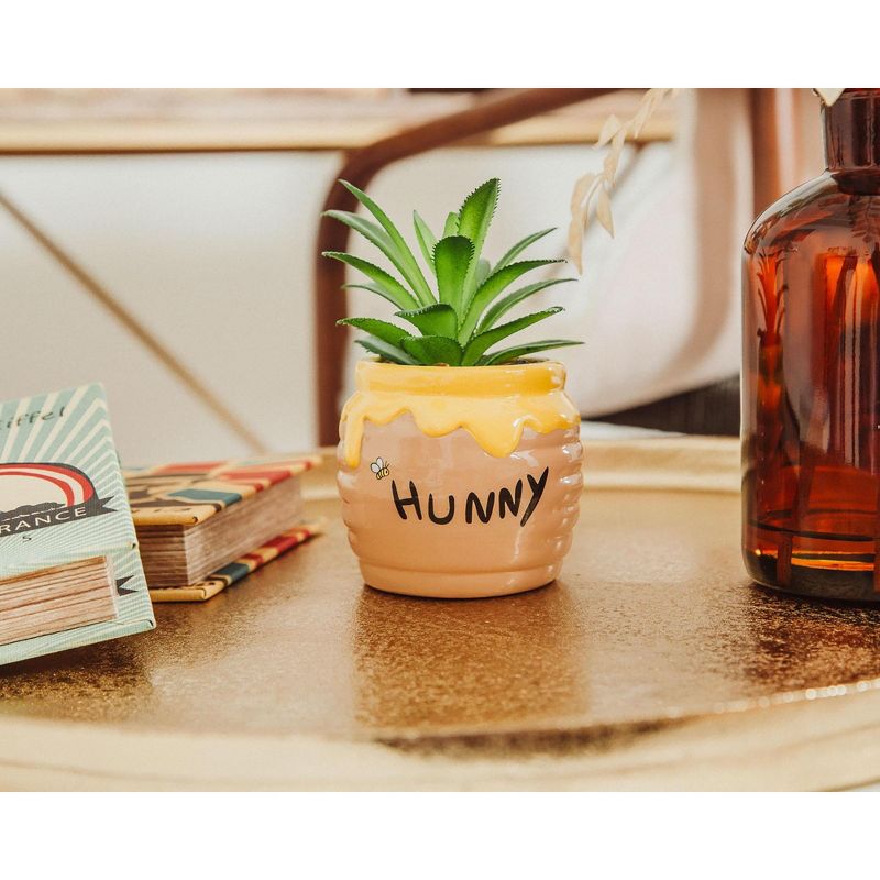 Silver Buffalo Disney Winnie The Pooh Hunny Pot Ceramic Mini Planter with Artificial Succulent, 5 of 8