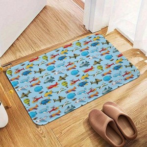 Airplane Pattern Bathroom Rugs Winter Bath Mat Absorbent Non Slip Bathroom Mat Christmas Soft Floor Carpet 16x20 Inches - 1 of 1