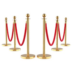 Stanchions and Velvet Ropes, Gold Stanchions with Retractable Belts, Crowd Control Barriers with Hollow Base - 1 of 4