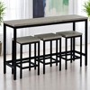 4-Piece Extra Long Counter Height Dining Table Set with 3 Stools, Pub Table with Footrests, Space-Saving Metal Frame Kitchen Bar Set for Apartment - 3 of 4