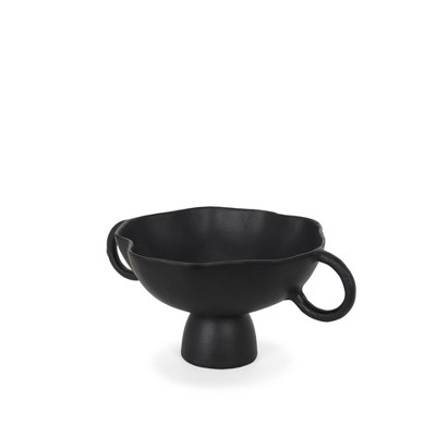 HomeRoots 11" Black Metal Round Pedestal Centerpiece Bowl