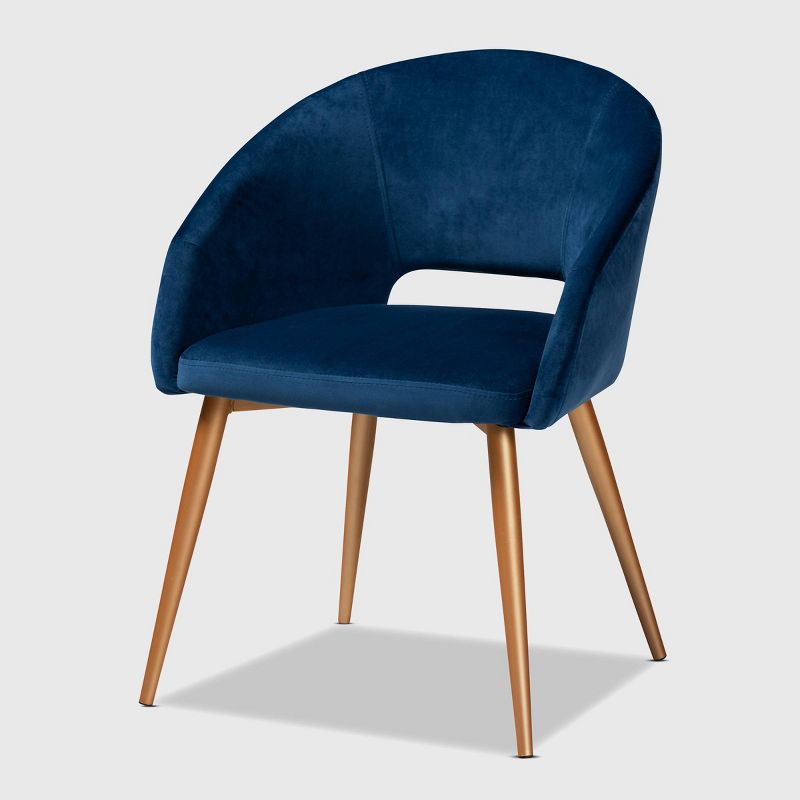 Vianne Velvet Upholstered Metal Dining Chair Navy Blue/Gold - Baxton Studio: Mid-Century Modern, Gold-Tone Legs, Accent Armchair, 1 of 11