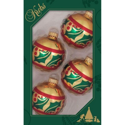 Christmas by Krebs 4ct Gold and Red Holly Bordered Shiny Christmas Ball Ornaments 2.5" (67mm)