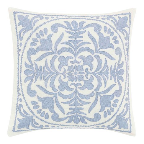 Leah 18 Square Embellished Decorative Throw Pillow Blue