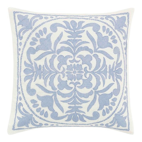 18x18 Mila Embroidered Medallion Throw Pillow Blue - Laura Ashley