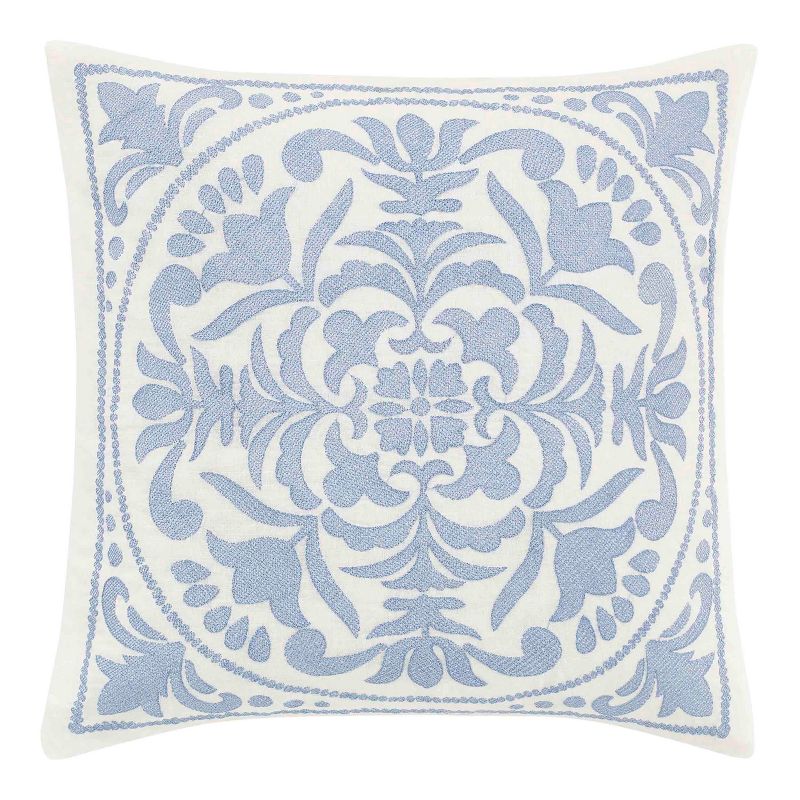 18x18 Mila Embroidered Medallion Throw Pillow Blue - Laura Ashley, 1 of 5