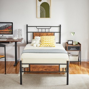 VECELO Metal Platform Bed with Wood Headboard and Footboard - 1 of 4