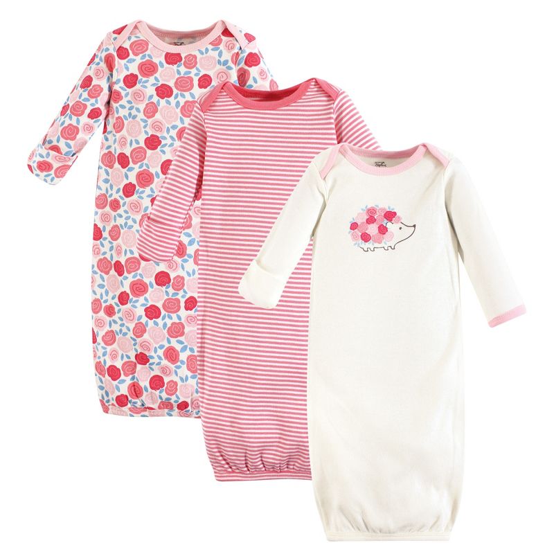 Touched by Nature Baby Girl Organic Cotton Long-Sleeve Gowns 3pk, Rosebud, 0-6 Months, 1 of 3