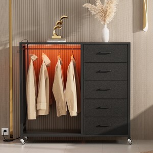 Aheaplus 45'' W Dresser with 5 Drawers and Charge Station,Rolling Closet Organizer with Hanging Rods - 1 of 4