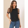 INSPIRE CHIC Women's Vintage Peter Pan Collar Puff Polka Dots Mesh Short Sleeve Blouse - 3 of 4
