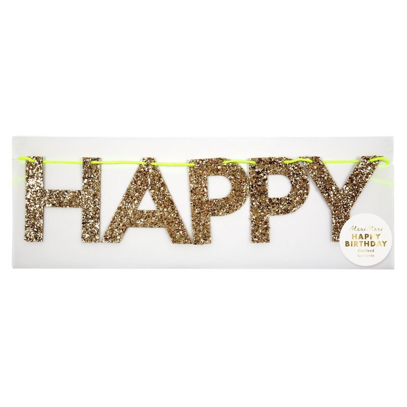 Meri Meri Gold Happy Birthday Garland (8' with excess cord - Pack of 1), 3 of 5