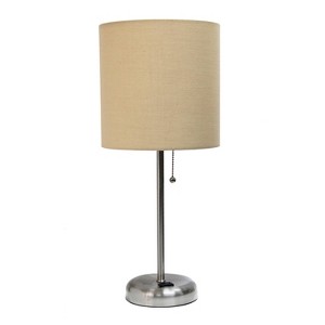 Simple Designs Stick Lamp with Charging Outlet and Fabric Shade Tan - 1 of 4