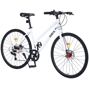 Okak 7 Speed Road Bike with Disc Brake, Step-Through Hybrid bike with Aluminum Rims and 32C High-Performance Tires for Men and Women - 1 of 4
