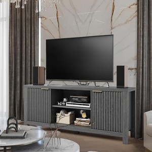 59" Wood TV Stand for TVs Up to 65 Inches, Mid Century Modern TV Entertainment Center with Storage Cabinets & Open Shelves, for Living Room - 1 of 4