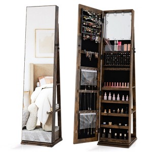 Tangkula 360 degree Swivel Jewelry Cabinet w/Full Length Mirror Back Shelves Lights for Bedroom - 1 of 4