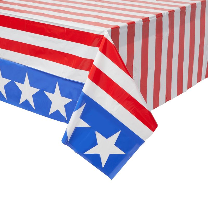 Blue Panda 3 Pack Patriotic American Flag Tablecloth for Memorial Day, 4th of July Party Decorations, 54 x 108 In, 5 of 7
