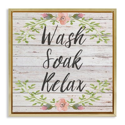 Stupell Industries Floral Wash Soak Relax Black Framed Floater Canvas Wall Art