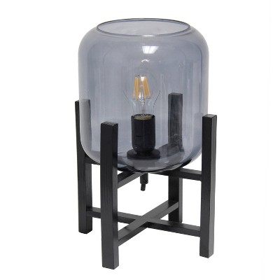 Black Wood Mounted Nightstand Lamp with Smoke Glass Barrel Shade