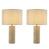 ALOADECOR 1-Light 22'' Modern Coastal Natural Cylinder Travetine Table Lamp With Beige Linen Shade For Bedroom and Living Room(2 Pack) - 3 of 4