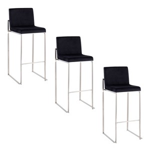 LumiSource Set of 3 Fuji High Back Barstools Stainless Steel/Black Velvet - 1 of 4
