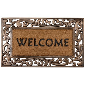 Northlight Natural Coir Welcome with Scroll Design Outdoor Doormat 18" x 30" - 1 of 4