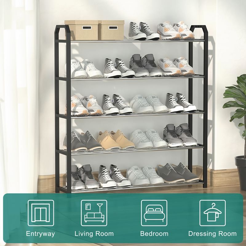 SKONYON 5 Tier Shoe Rack Holds 15 Pairs Black Frame with Silver Coating, 2 of 8