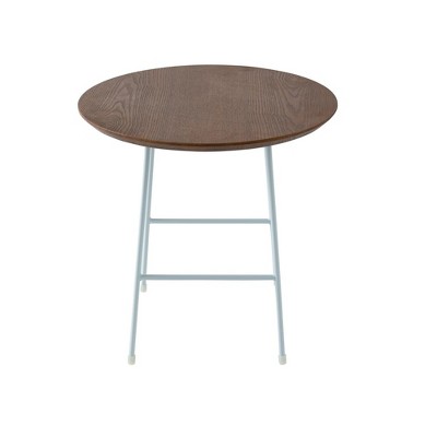 Walnut Round Side Table with White Metal Legs