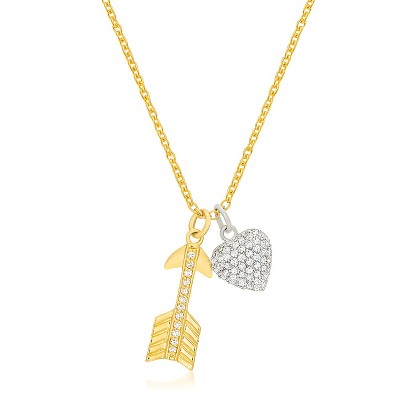 Slickblue Pave Heart and Arrow Pendant for Women, 18K Gold Plated, CZ, 16” Chain with Extender, Fashion Jewelry
