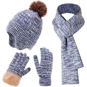 ZUPPAD Winter Hat Scarf Gloves Set for Women, Classic Cable Beanie with Removable Pom Pom Long Scarf Touchscreen Gloves 3 in 1 Set - 1 of 4