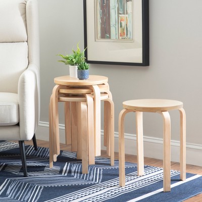 Set of 4 Natural Finish Bentwood Stackable Stools