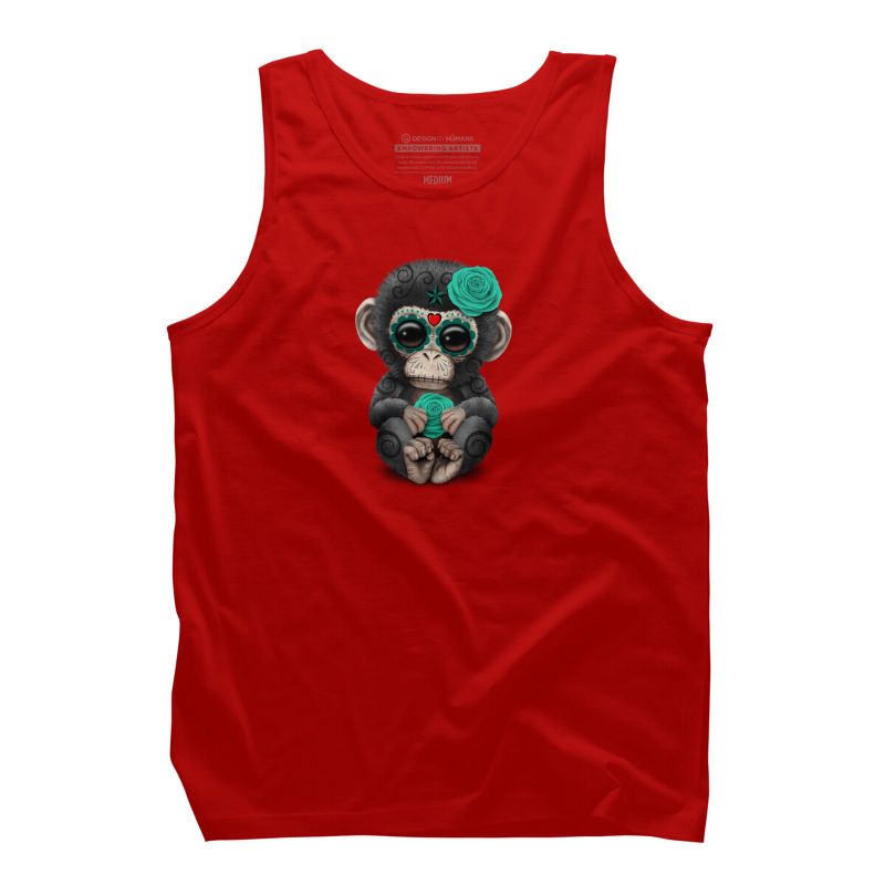 Men's Design By Humans Blue Day of the Dead Sugar Skull Baby Chimp By jeffbartels Tank Top, 1 of 4