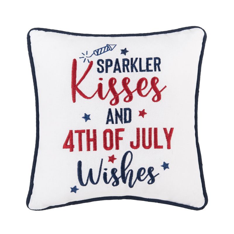 C&F Home 10" x 10" Sparkler Kisses & 4th of July Patriotic Wishes Embroidered Square Accent Pillow, 1 of 5