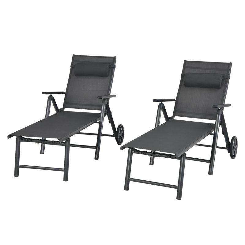 Tangkula 2 PCS Outdoor Folding Lounge Chair Patio Portable Longer w/Wheels & Adjustable Backrest, 1 of 7