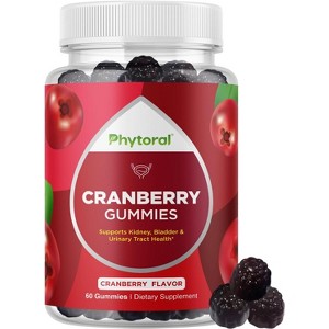 Extra Strength Cranberry Gummies for Men & Women, Delicious Potent Supplement for Bladder, Kidney, & Urinary Tract Health, Phytoral, 60ct - 1 of 4