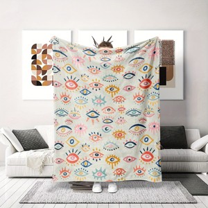 1pc Evil Eye Throw Blanket, Super Soft Flannel Blanket For Couch Couch Bed Camping Travel, Plush Bed Home Decor, Christmas Gift. - 1 of 3