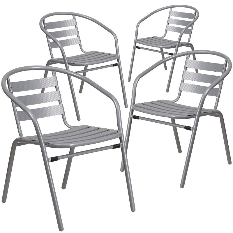 Emma and Oliver 4 Pack Metal Restaurant Stack Chair with Aluminum Slats, 1 of 12