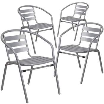 Emma and Oliver 4 Pack Metal Restaurant Stack Chair with Aluminum Slats