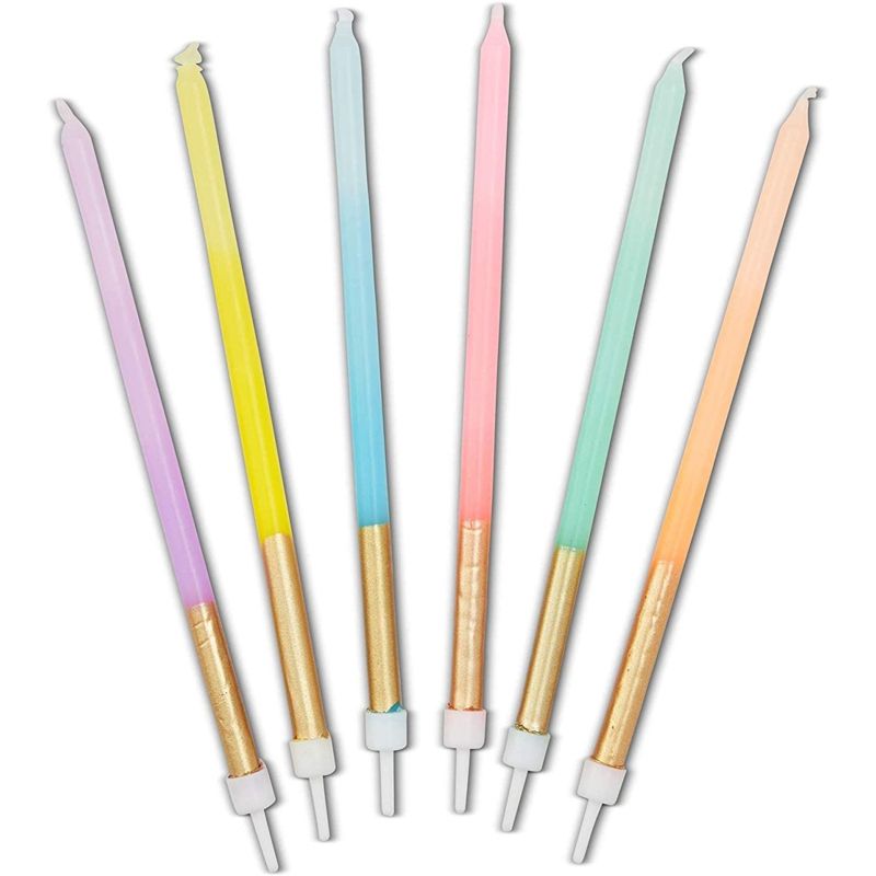 Pastel Ombre Long Thin Birthday Cake Candles in Holders (5 in, 24 Pack), 3 of 6