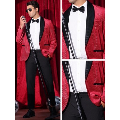 Lars Amadeus Men's Wedding Shawl Lapel Metallic Glitter Suit Jackets Burgundy XX Large — фото 4