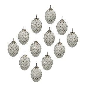 NAYSAYE Party Decoration and Accessories Set of 12 Glass Christmas Ball Hanging Ornament for Holiday Celebration, White, 3"*3.5"*0.92" - 1 of 4