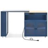 Rolling Kitchen Island with Extended Table, LED Lights, Power Outlets, Glass Doors, Storage, and Open Shelves - 2 of 4