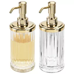 mDesign Fluted Plastic Refillable Soap Dispenser Pump, 2 Pack - Clear/Soft Brass
