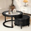 2 in 1 Nesting Storage Coffee Table Set,Round Wood Coffee Table with Rubberwood Frame,Modern Coffee Table with Glass Top for Living Room-Coolbibila - 2 of 4