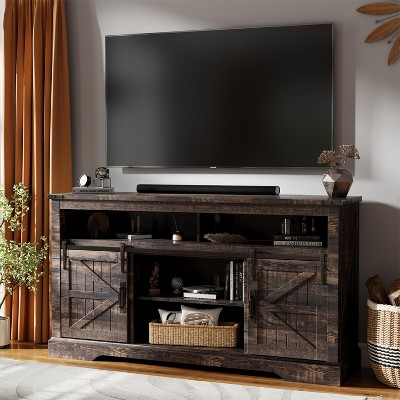 TV Stand for 65+ Inch TV, 33" Tall Farmhouse Entertainment Center with Sliding Barn Door, Wood TV Consoles for Living Room